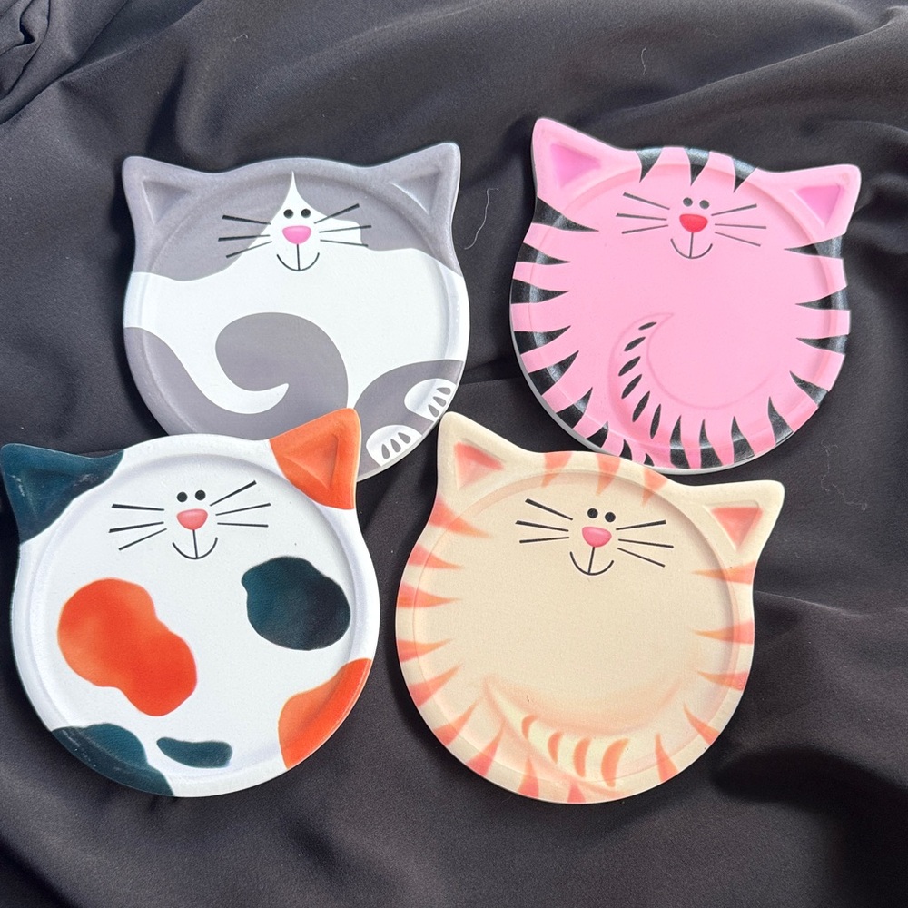 Cat Coasters Set - Pink, Gray, Cream, Orange